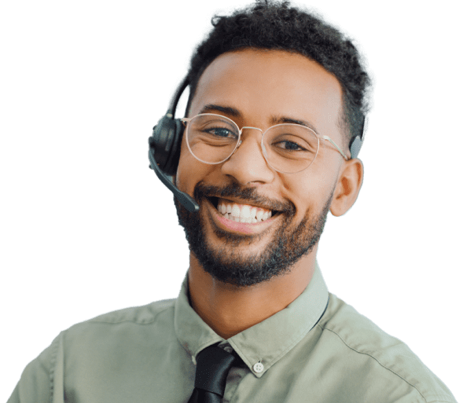 Male receptionist wearing headset