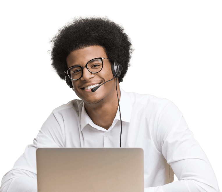 Male receptionist wearing headset