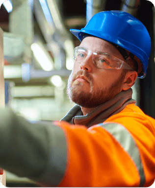 A man from HVAC industry wearing blue helmet