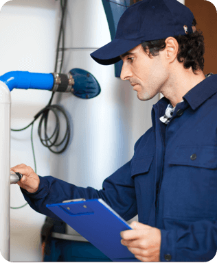 A busy man from HVAC industry wearing blue uniform