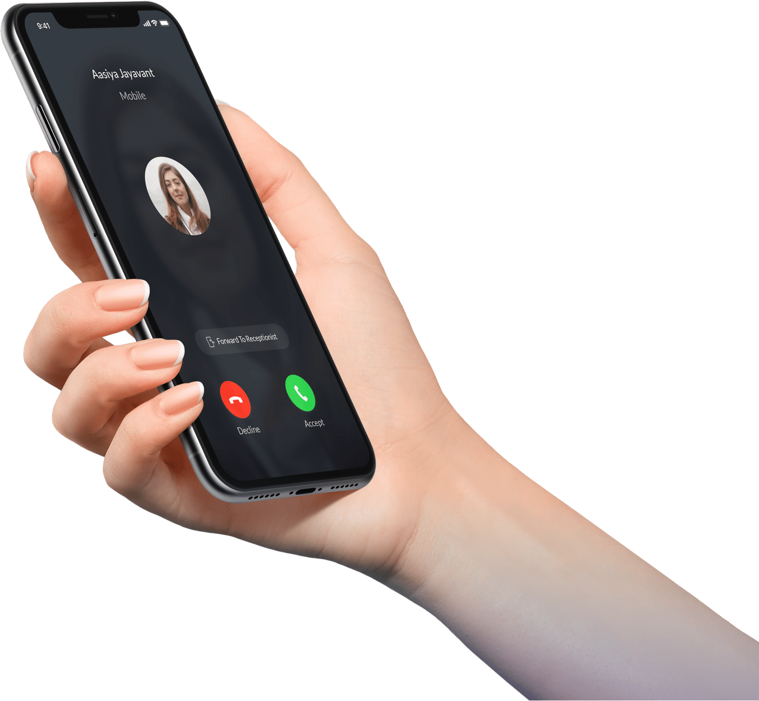 Incoming call on a phone held in hand