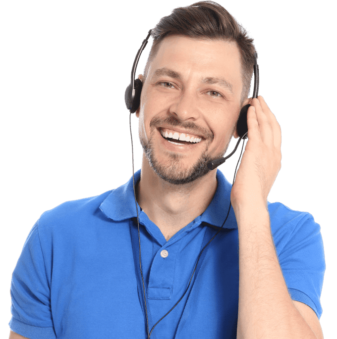 a virtual receptionist wearing headphones